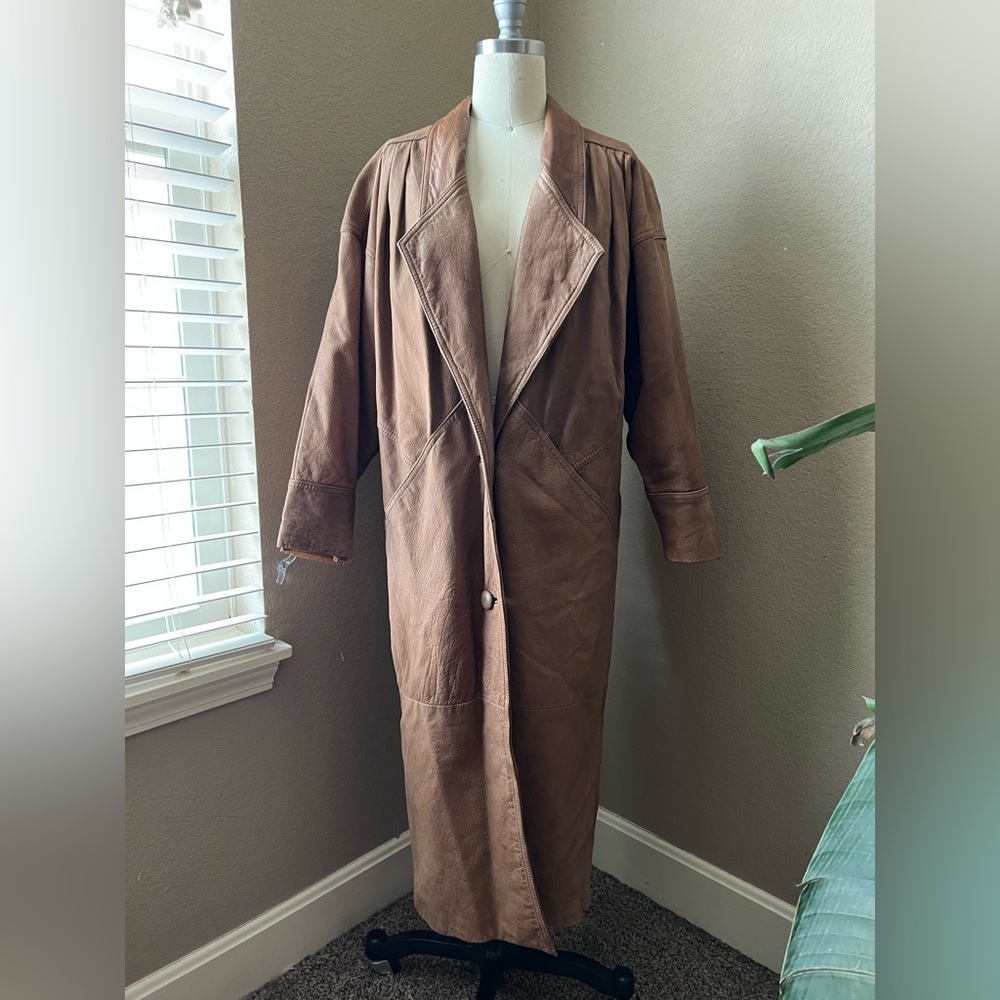 VINTAGE Genuine leather long coat